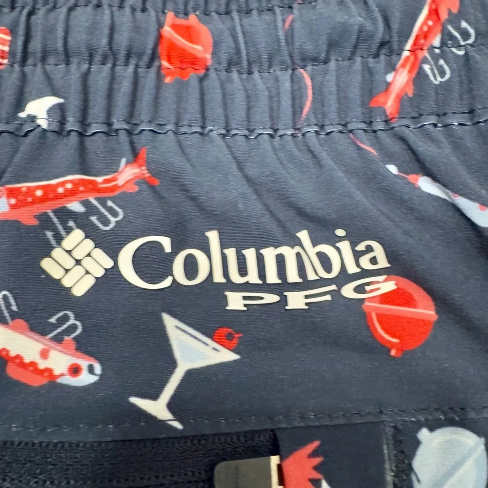 Columbia PFG Navy Fishing Lure  Patterned Swim Trunks Size‎ S EUC